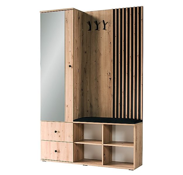 Lomadox Garderobe CALLAO-161, Eiche Nb. mit schwarz, Flurgarderobe, Gardero günstig online kaufen
