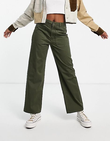 JDY – Hose mit weitem Bein und Detailtaschen in Khaki-Grün günstig online kaufen