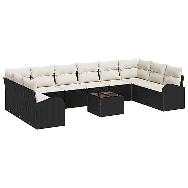 vidaXL Loungesofa 10-teiliges Garten-Sofa-Set mit Kissen in Braun Poly-Ratt günstig online kaufen