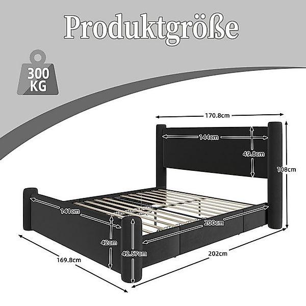 Celya Polsterbett Doppelbett mit 2 Stauraumschubladen und integrierte USB-A günstig online kaufen