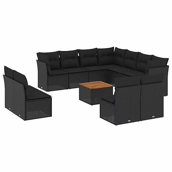 vidaXL 12-tlg Garten-Sofagarnitur mit Kissen Schwarz Poly Rattan Modell 45 günstig online kaufen