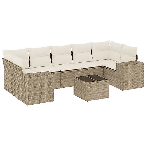 vidaXL 8-Tlg Garten-Sofagarnitur mit Kissen Beige Poly Rattan 3222337 günstig online kaufen