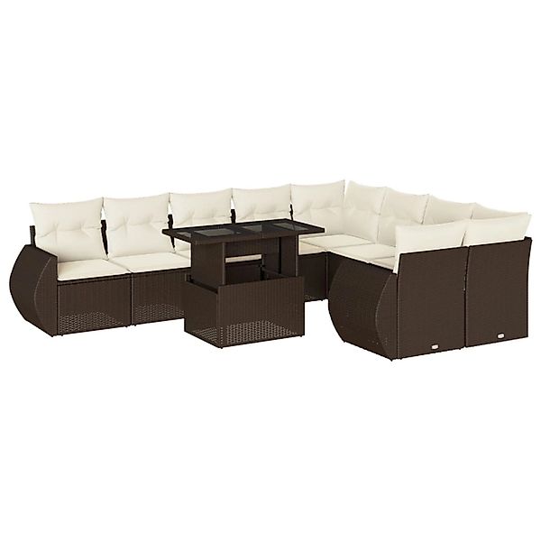 vidaXL 10-Tlg Garten-Sofagarnitur mit Kissen Braun Poly Rattan 3268763 günstig online kaufen