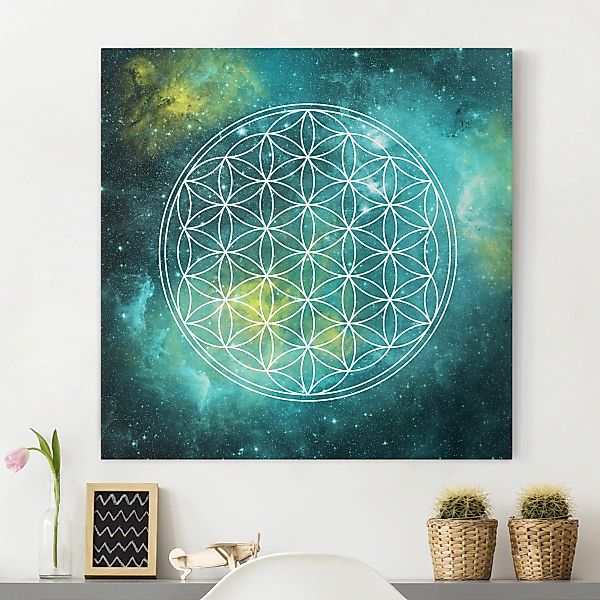 Leinwandbild - Quadrat Blume des Lebens im Licht der Sterne günstig online kaufen