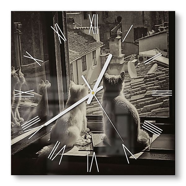 DEQORI Wanduhr 'Katzen auf Fensterbrett' (Glas günstig online kaufen