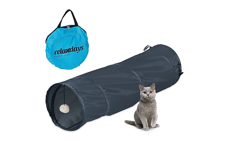 relaxdays Kleintiertunnel Faltbarer Katzentunnel mit Spielzeug, Polyester, günstig online kaufen