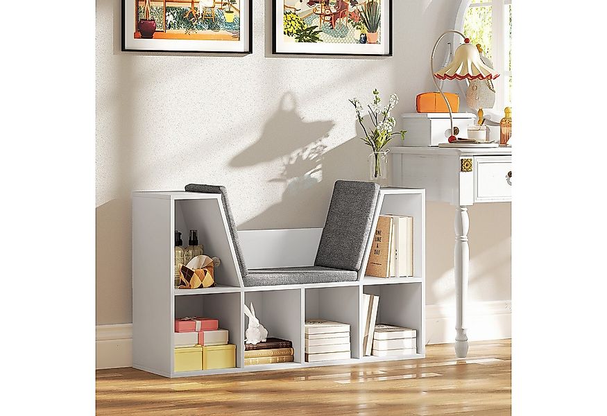 HOMCOM Bücherregal Kleiner Bücherschrank mit Sitzkissen, 6 Fächern, Leineno günstig online kaufen