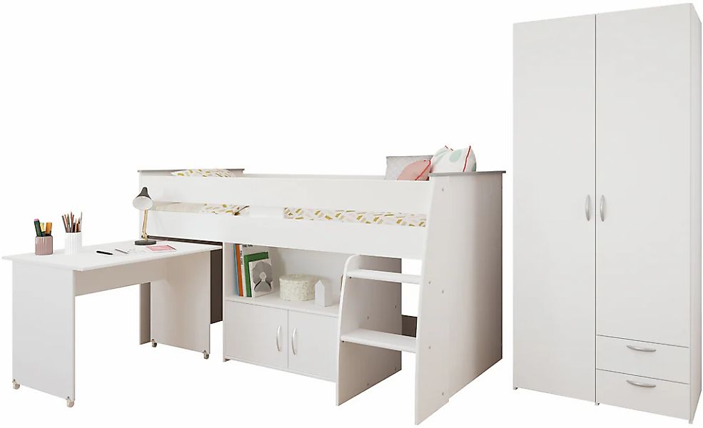 Parisot Jugendzimmer-Set "Reverse 12" Hochbett mit Schreibtisch und Kommode günstig online kaufen