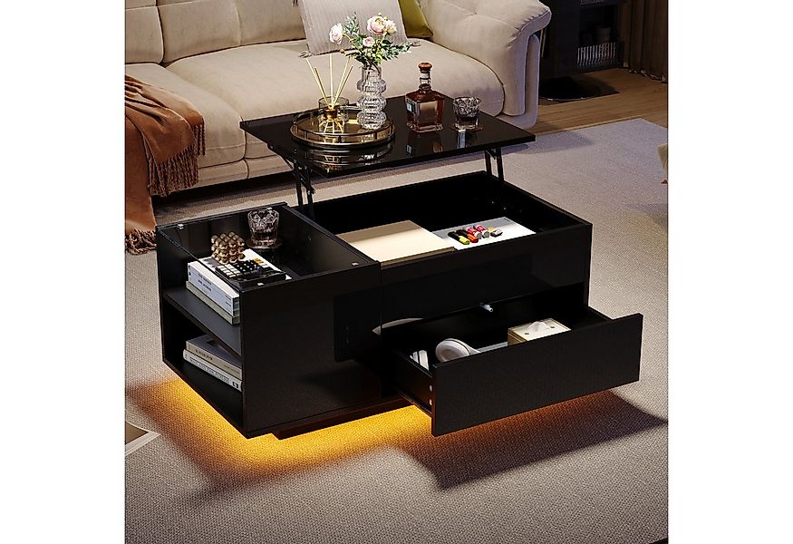 Merax Couchtisch hochglanz Sofatisch mit LED und Hebefunktion (Beistelltisc günstig online kaufen
