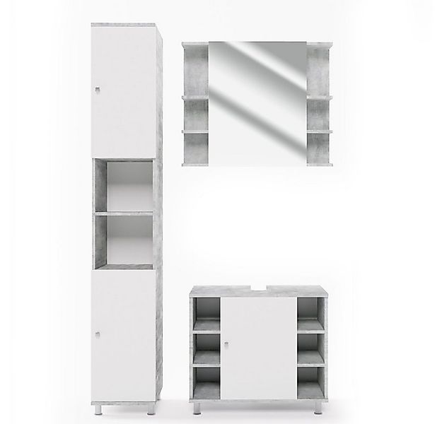 Vicco Badmöbel-Set Fynn, Beton/Weiß, 3 Teile, mit Hochschrank, (Badezimmers günstig online kaufen