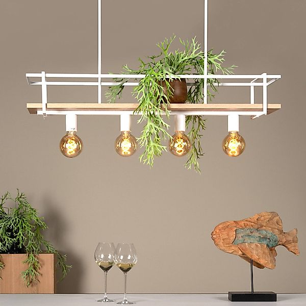 Hängelampe Milonga, weiß, Länge 100 cm, Metall/Holz günstig online kaufen