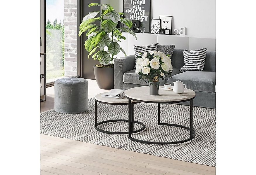 HOMCOM Couchtisch 2er-Set Beistelltisch mit Metallgestell stapelbar (Sofati günstig online kaufen