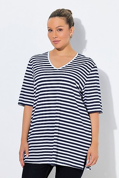 Ulla Popken T-Shirt T-Shirt Ringel Relaxed V-Ausschnitt Halbarm günstig online kaufen