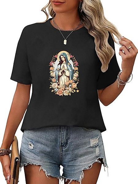 PYL Oversize-Shirt Damen Sommer Casual T-Shirt mit Jungfrau Maria Print Tee günstig online kaufen