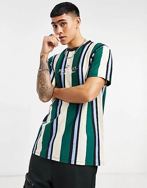Mennace – Club – Mehrfarbiges T-Shirt mit vertikalen Streifen günstig online kaufen