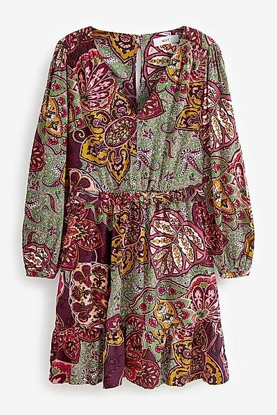 Next Minikleid Langärmeliges Minikleid mit V-Ausschnitt, günstig online kaufen
