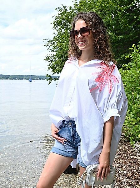 MODAFEIN Hemdbluse Oversized Bluse Palme Weiß günstig online kaufen
