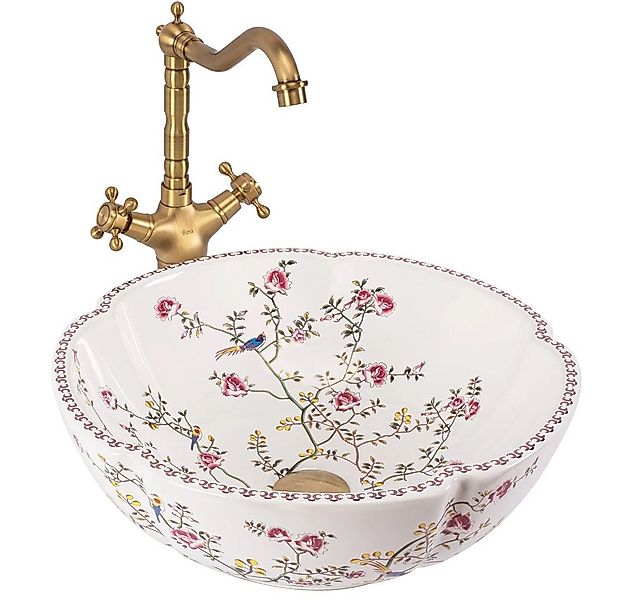 wohnwerk.idee Aufsatzwaschbecken Waschbecken Rund Blumen Weiß Romantisch Fe günstig online kaufen