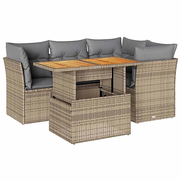 vidaXL 5-Tlg Garten-Sofagarnitur mit Kissen Beige Poly Rattan 3326922 günstig online kaufen