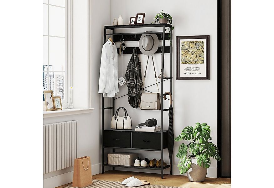 HOMCOM Garderobenständer mit Schuhregal, 2 Schubladen, 8 Haken, Ablage, (Kl günstig online kaufen