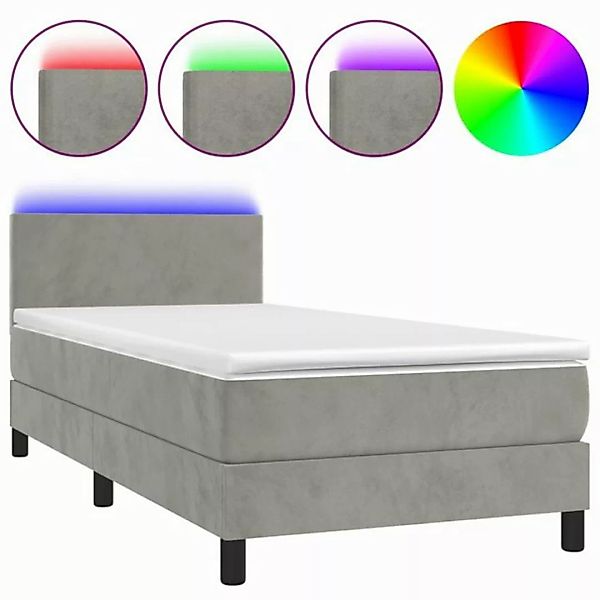 vidaXL Boxspringbett Boxspringbett mit Matratze LED Hellgrau 90x200 cm Samt günstig online kaufen