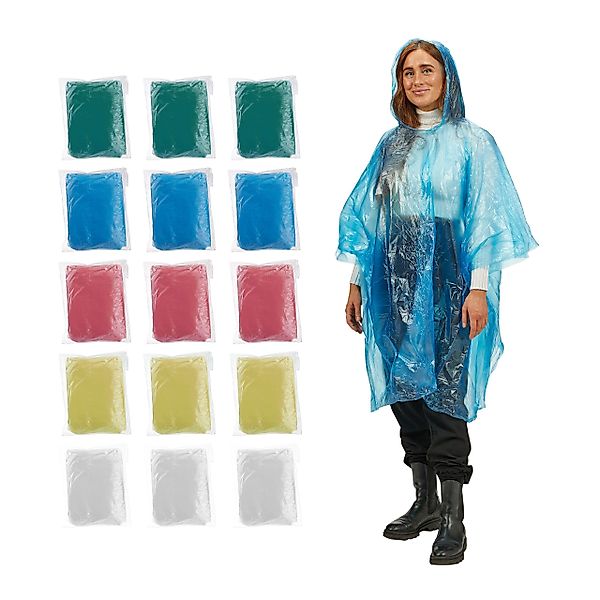relaxdays Regenponcho Einweg Regenponcho 15er Set günstig online kaufen