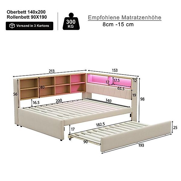HAUSS SPOLE Schlafsofa 90x200 mit ausziehbett 90x190 mit LED Leuchten und S günstig online kaufen