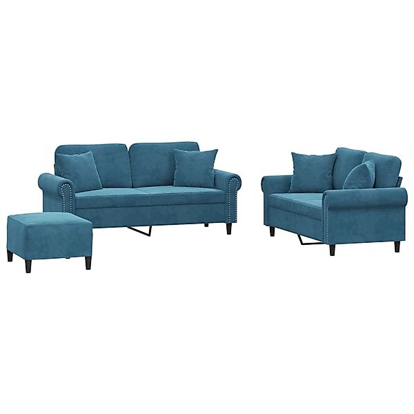 vidaXL 3-Tlg Sofagarnitur mit Kissen Blau Samt 3202249 günstig online kaufen