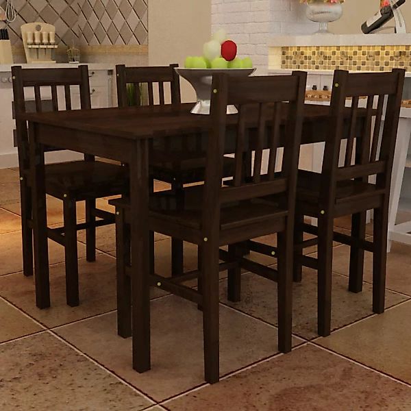 Esstisch Holztisch Mit 4 Holzstühlen Esszimmerset Braun günstig online kaufen