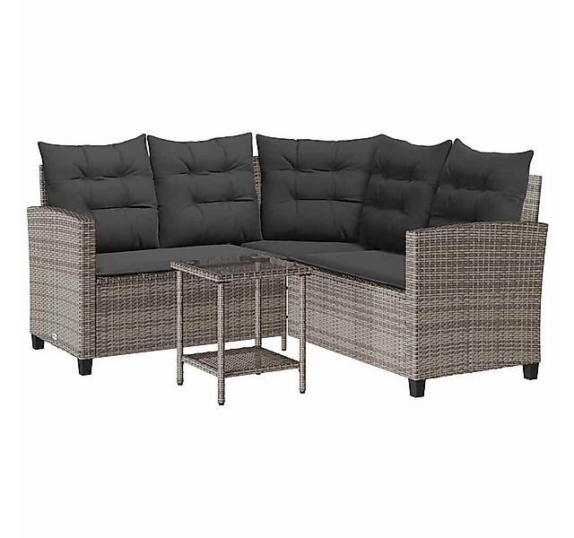 vidaXL Loungesofa Gartensofa in L-Form mit Tisch und Kissen Grau Poly Ratta günstig online kaufen