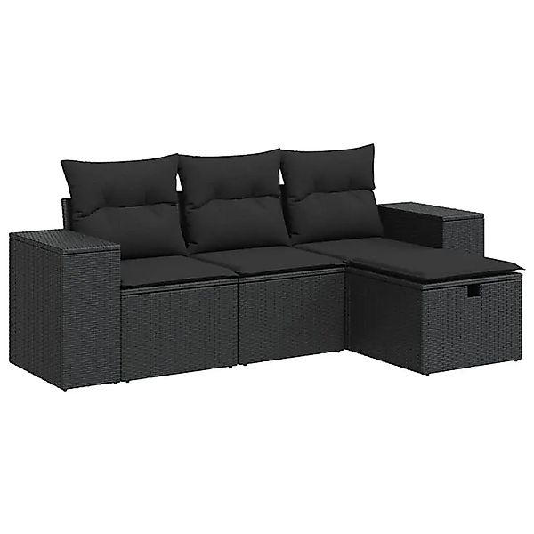 vidaXL 4-Tlg Garten-Sofagarnitur mit Kissen Schwarz Poly Rattan 3325651 günstig online kaufen