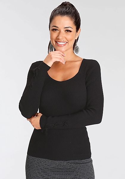 Melrose Strickpullover, feminine Passform aus Rippe mit Schnürung günstig online kaufen