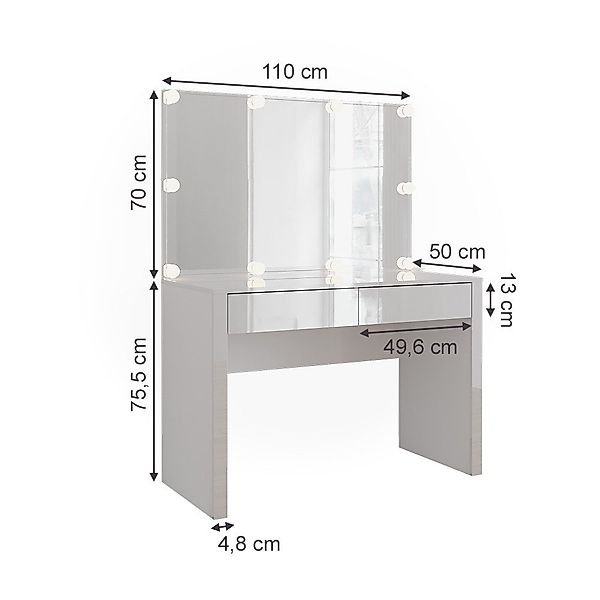 Vicco Schminktisch Annabelle, Weiß Hochglanz/Weiß, 110 günstig online kaufen