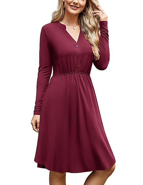 Beluring Midikleid Damen Langarm A-Linien Kleid – V-Ausschnitt, Midikleid m günstig online kaufen