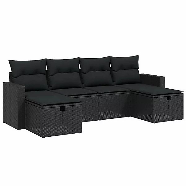 vidaXL 6-tlg Garten-Sofagarnitur mit Kissen Schwarz Poly Rattan Modell 187 günstig online kaufen