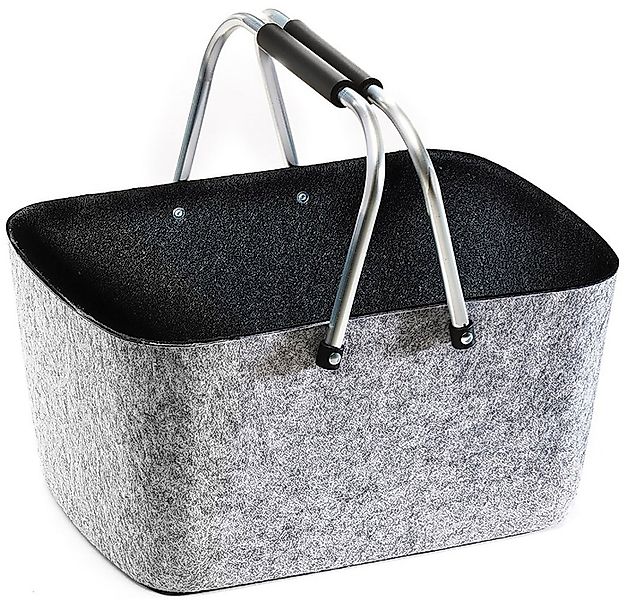 Kobolo Einkaufskorb Filzkorb grau/schwarz mit klappbaren Aluhenkeln, 25 l günstig online kaufen