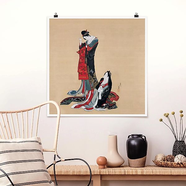 Poster Kunstdruck - Quadrat Katsushika Hokusai - Zwei Kurtisanen günstig online kaufen