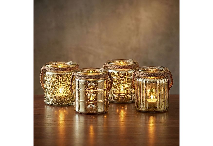 Levandeo® Teelichthalter, 4er Set Windlicht Glas Gold H10cm Gelb Teelichtha günstig online kaufen