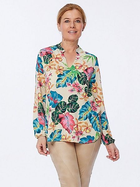 MONACO blue Langarmshirt Longbluse figurumspielend mit Summer Leaves-Motiv günstig online kaufen