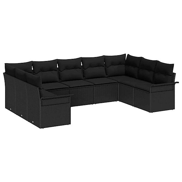 vidaXL Garten-Sofa-Set mit Kissen 9-Tlg Schwarz Poly Rattan 3354192 günstig online kaufen