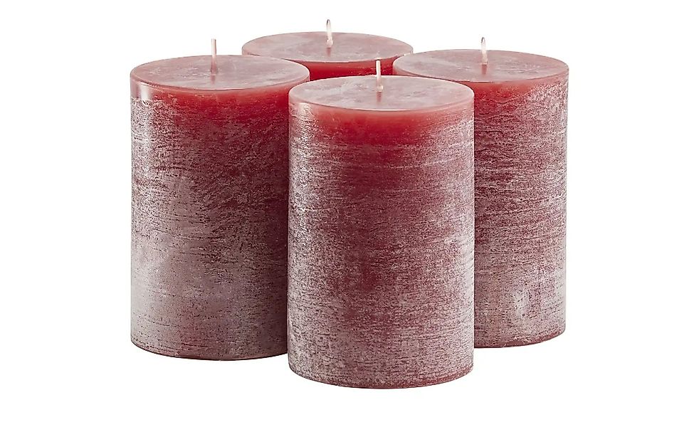 HOME STORY Stumpenkerze  4er-Set   ¦ rot ¦ Paraffin ¦ Maße (cm): B: 14 H: 1 günstig online kaufen