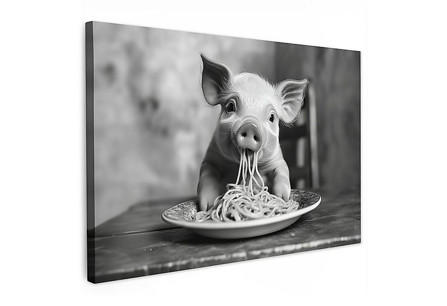 OneMillionCanvasses® Leinwandbild Schwein - Niedlich - Spaghetti - Schwarz günstig online kaufen