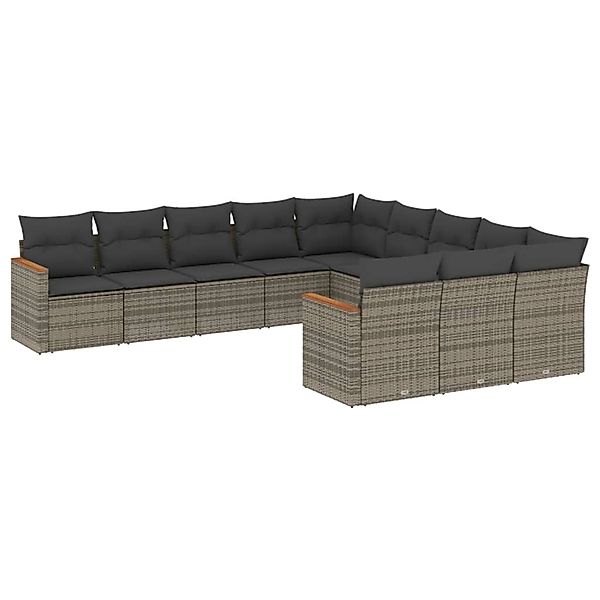 vidaXL 11-Tlg Garten-Sofagarnitur mit Kissen Grau Poly Rattan 3258833 günstig online kaufen