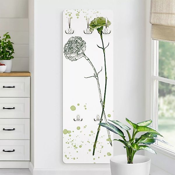 Wandgarderobe Holzpaneel Blumen Botanisches Aquarell - Nelke günstig online kaufen