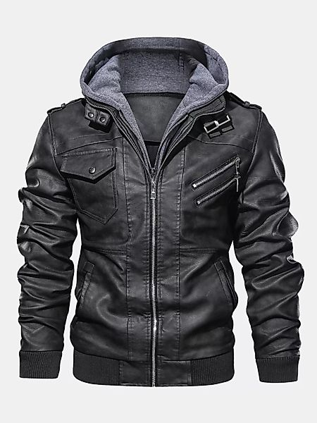 Herren Winter Fashion Langarm Jacke mit mehreren Reißverschlüssen aus PU-Le günstig online kaufen