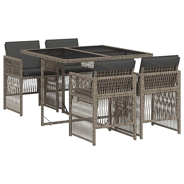 vidaXL 5-Tlg Garten-Essgruppe mit Kissen Grau Poly Rattan 3210896 günstig online kaufen