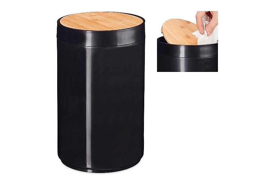 relaxdays Make-Up Organizer Kosmetikeimer mit Bambus-Schwingdeckel, schwarz günstig online kaufen