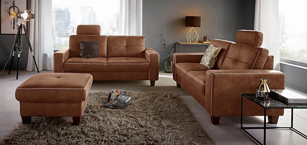 PLACES OF STYLE Polsterhocker "Varese" Kreuznaht in beige günstig online kaufen