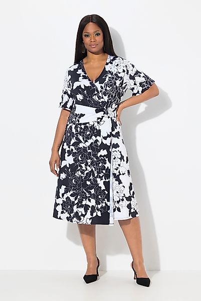 Ulla Popken Midikleid Slinky-Kleid Blüten Drapierung günstig online kaufen