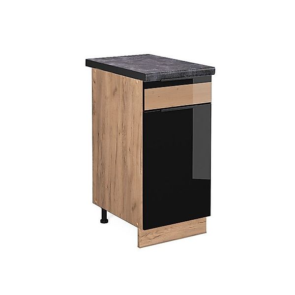 Vicco Küchenunterschrank Fame-Line Schwarz Eiche hochglanz/Goldkraft Eiche günstig online kaufen